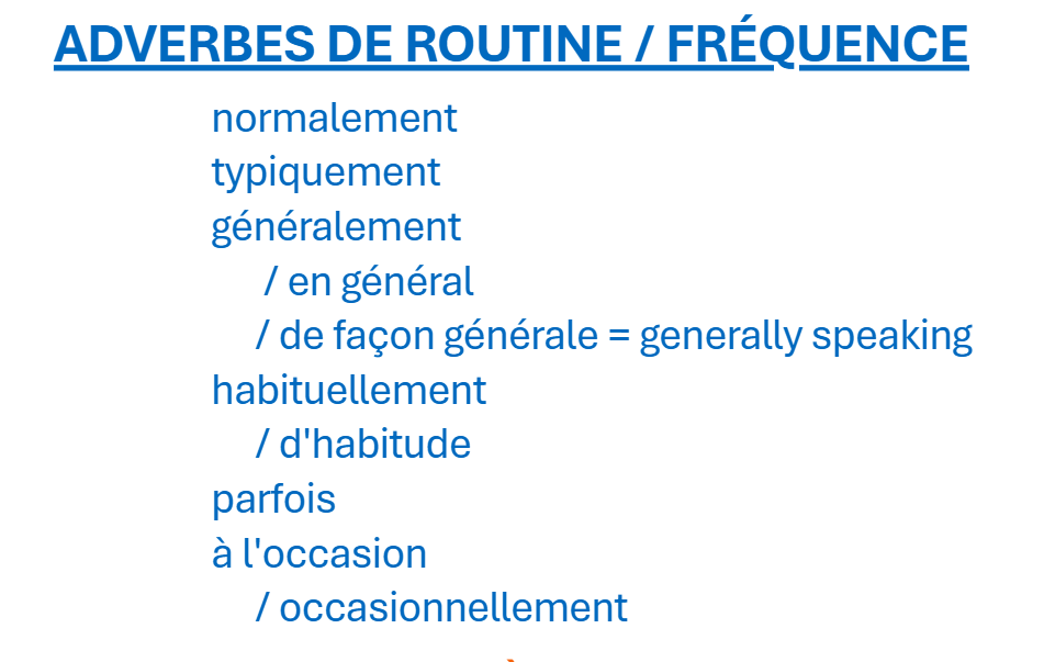 Adverbes de Routine et Fréquence Vocabulaire PRÉCIS